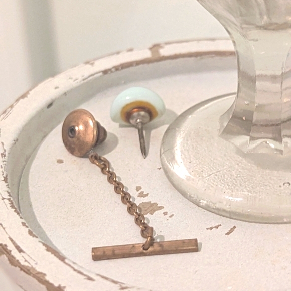 Vintage"EYE SEE YOU",Clear Glass Eye Wash, Wth Blue Lucite Evil Eye Tie Tack - Picture 4 of 6